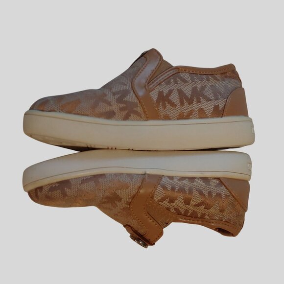 Michael Kors Kids' Slip-On Sneakers Logo Tan/Brown MK Logo 7 - Picture 1 of 7